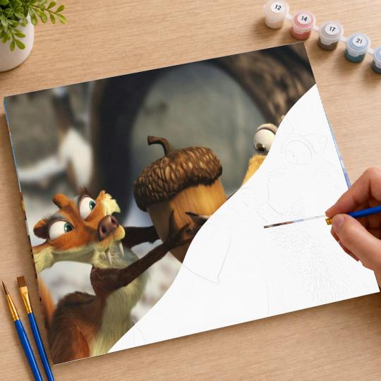 MALOWANIE PO NUMERACH Z RAMĄ Epoka lodowcowa Scrat i Scratte 50x40 cm, zdjęcie 7