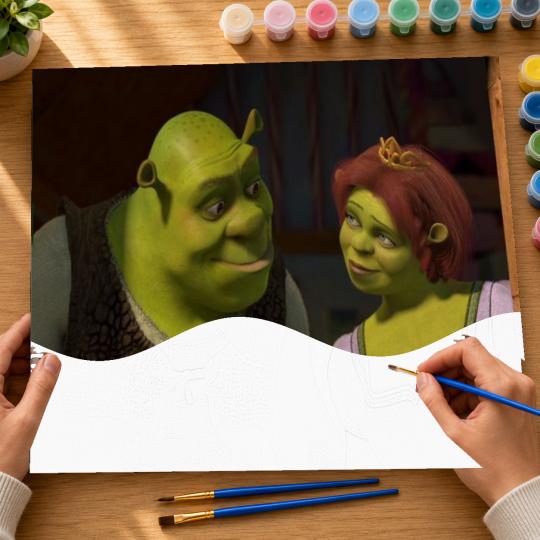 PAINT BY NUMBERS WITH FRAME Paintings to Paint - Shrek and Fiona 50x40 cm, photo 6
