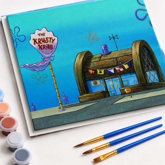 MALOWANIE PO NUMERACH Obrazy do malowania SpongeBob Krusty Krab 50x40 cm, zdjęcie 4