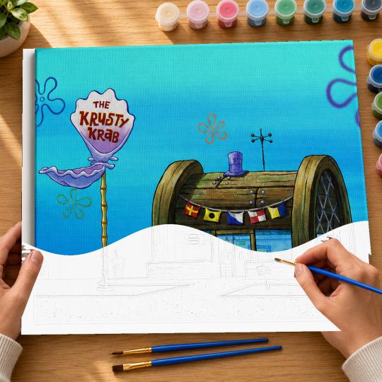 MALOWANIE PO NUMERACH Obrazy do malowania SpongeBob Krusty Krab 50x40 cm, zdjęcie 6