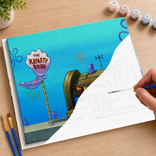 MALOWANIE PO NUMERACH Obrazy do malowania SpongeBob Krusty Krab 50x40 cm, zdjęcie 7