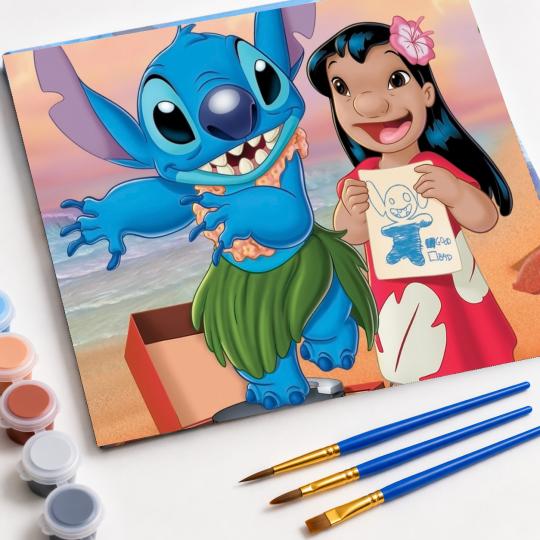 MALOWANIE PO NUMERACH Z RAMĄ Obrazy do malowania Stitch z rysunkiem 50x40cm, zdjęcie 4