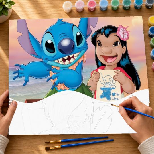 MALOWANIE PO NUMERACH Z RAMĄ Obrazy do malowania Stitch z rysunkiem 50x40cm, zdjęcie 6
