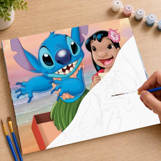 MALOWANIE PO NUMERACH Z RAMĄ Obrazy do malowania Stitch z rysunkiem 50x40cm, zdjęcie 7