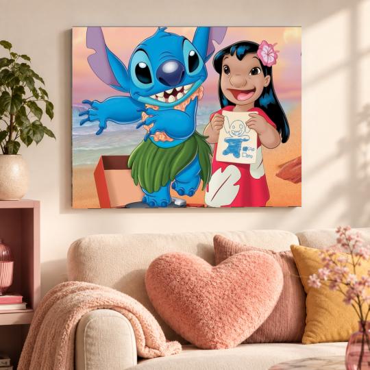 MALOWANIE PO NUMERACH Z RAMĄ Obrazy do malowania Stitch z rysunkiem 50x40cm, zdjęcie 9