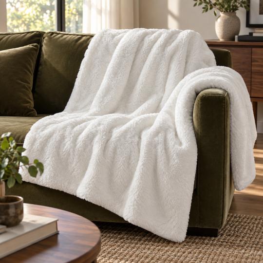 Silkce Premium Blanket 200x220 Soft Plush for Bed and Sofa White, photo 4
