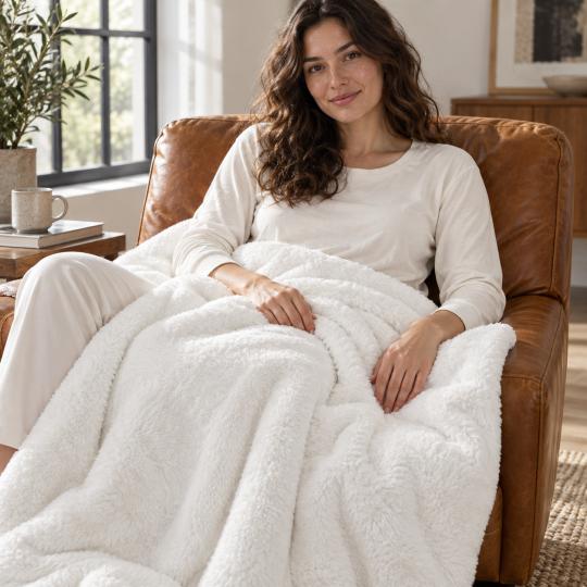 Silkce Premium Blanket 200x220 Soft Plush for Bed and Sofa White, photo 5