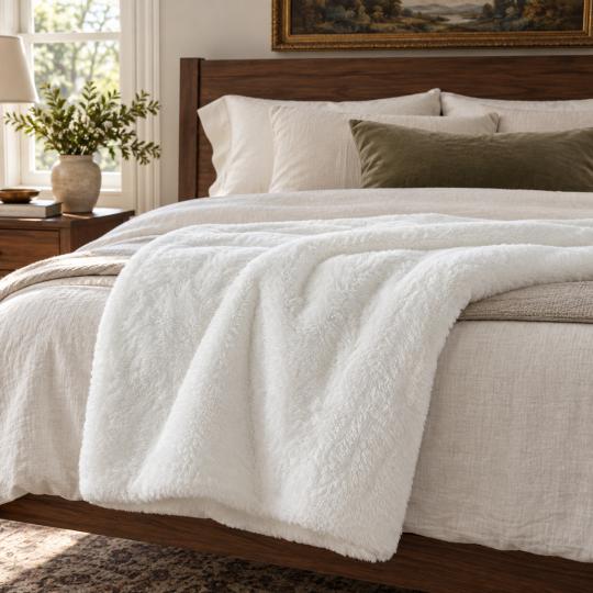Silkce Premium Blanket 200x220 Soft Plush for Bed and Sofa White, photo 6