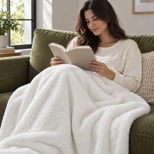 Silkce Premium Blanket 200x220 Soft Plush for Bed and Sofa White, photo 7