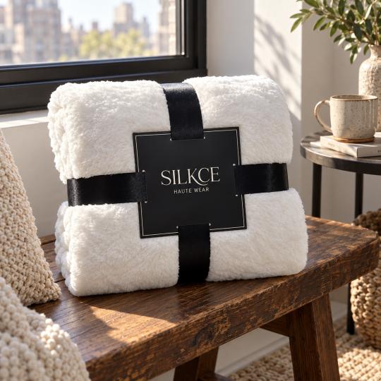 Silkce Premium Blanket 200x220 Soft Plush for Bed and Sofa White, photo 8
