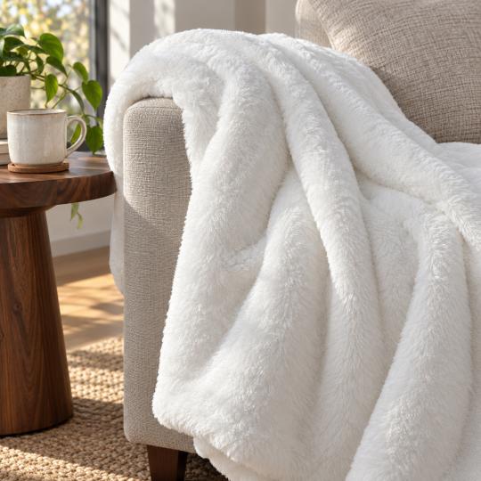 Silkce Premium Blanket 200x220 Soft Plush for Bed and Sofa White, photo 10