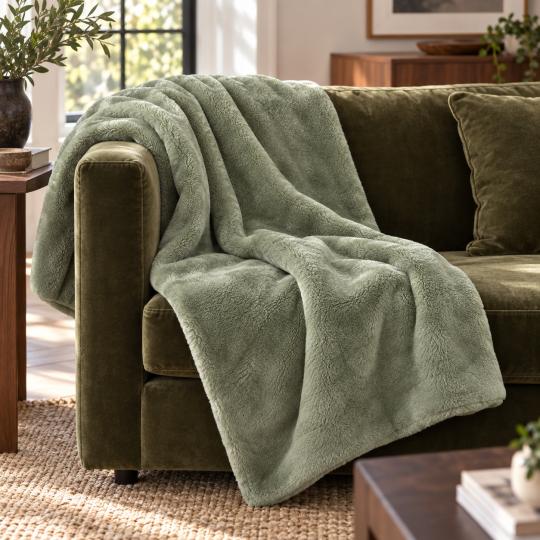 Silkce Premium Blanket 200x220 Soft Plush for Bed and Sofa Olive, photo 4