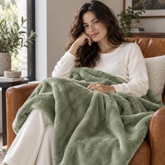 Silkce Premium Blanket 200x220 Soft Plush for Bed and Sofa Olive, photo 5