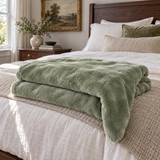 Silkce Premium Blanket 200x220 Soft Plush for Bed and Sofa Olive, photo 6