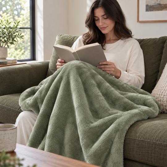 Silkce Premium Blanket 200x220 Soft Plush for Bed and Sofa Olive, photo 7