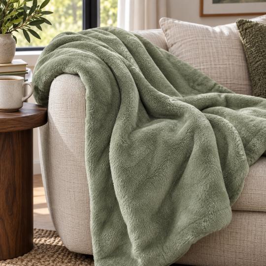 Silkce Premium Blanket 200x220 Soft Plush for Bed and Sofa Olive, photo 10
