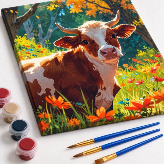 Paint by Numbers Cow in the Meadow 40x50 cm, photo 4