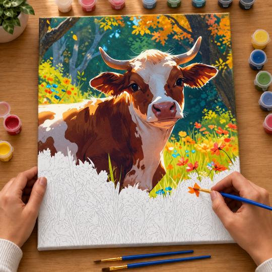 Paint by Numbers Cow in the Meadow 40x50 cm, photo 6