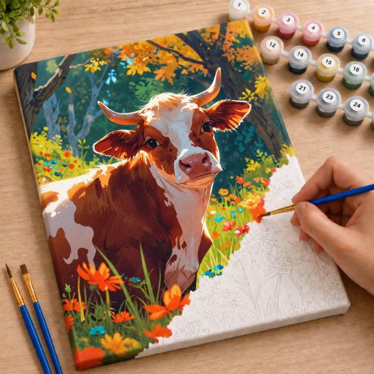 Paint by Numbers Cow in the Meadow 40x50 cm, photo 7