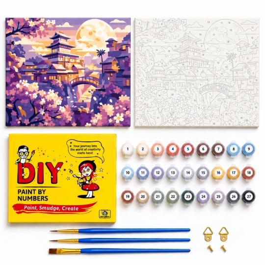 Paint by Numbers – Moon Over the Cherry Blossom Garden 50x40 cm, photo 2