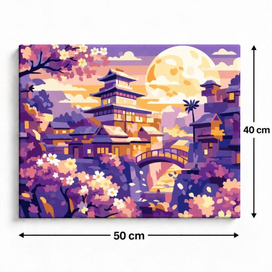 Paint by Numbers – Moon Over the Cherry Blossom Garden 50x40 cm, photo 3