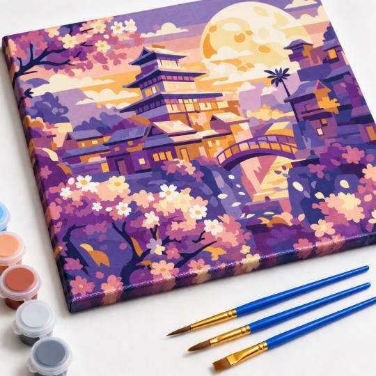 Paint by Numbers – Moon Over the Cherry Blossom Garden 50x40 cm, photo 4