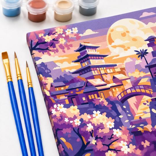 Paint by Numbers – Moon Over the Cherry Blossom Garden 50x40 cm, photo 5
