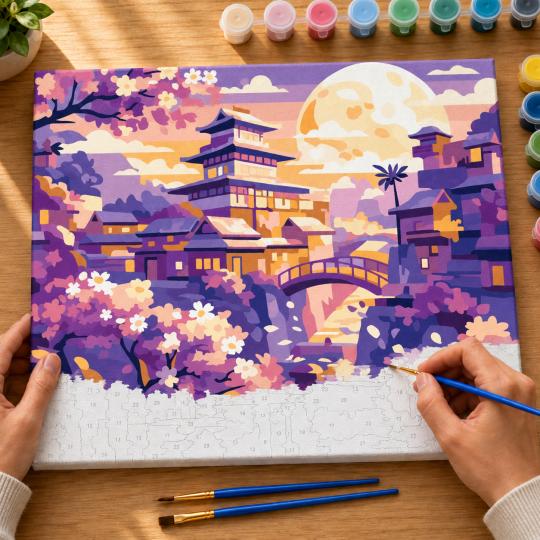 Paint by Numbers – Moon Over the Cherry Blossom Garden 50x40 cm, photo 6