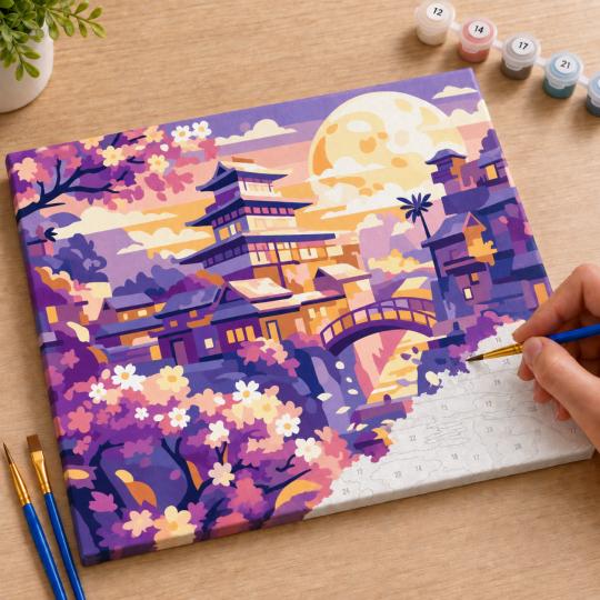Paint by Numbers – Moon Over the Cherry Blossom Garden 50x40 cm, photo 7