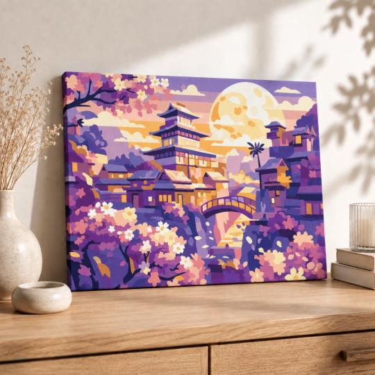 Paint by Numbers – Moon Over the Cherry Blossom Garden 50x40 cm, photo 8