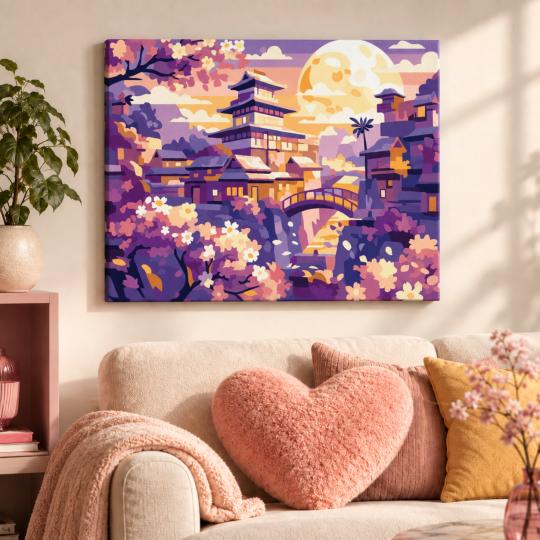 Paint by Numbers – Moon Over the Cherry Blossom Garden 50x40 cm, photo 9