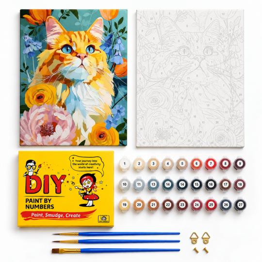 Paint by Numbers – Majestic Cat in Flowers 40x50 cm, photo 2
