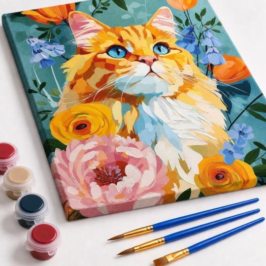 Paint by Numbers – Majestic Cat in Flowers 40x50 cm, photo 4
