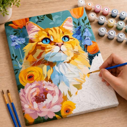 Paint by Numbers – Majestic Cat in Flowers 40x50 cm, photo 7