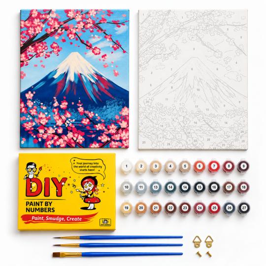 Paint by Numbers – Sakura Beneath Mount Fuji 40x50 cm, photo 2