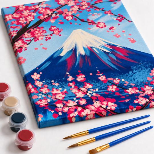 Paint by Numbers – Sakura Beneath Mount Fuji 40x50 cm, photo 4