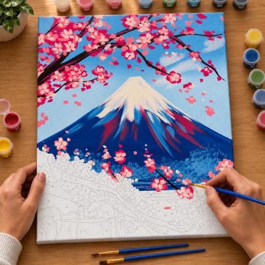 Paint by Numbers – Sakura Beneath Mount Fuji 40x50 cm, photo 6