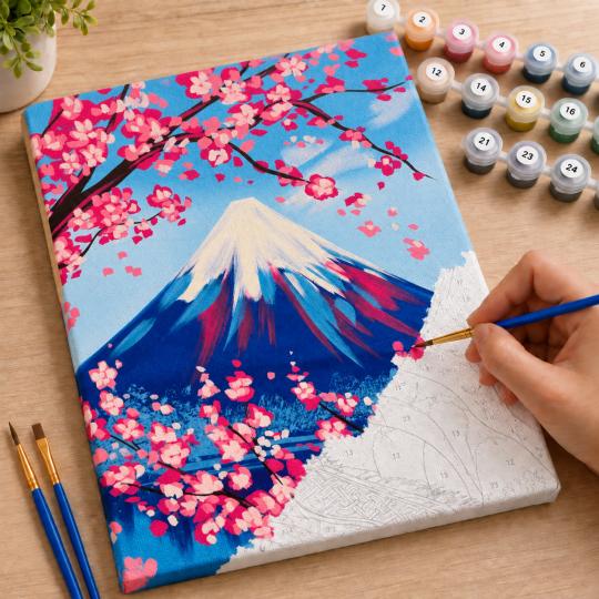 Paint by Numbers – Sakura Beneath Mount Fuji 40x50 cm, photo 7