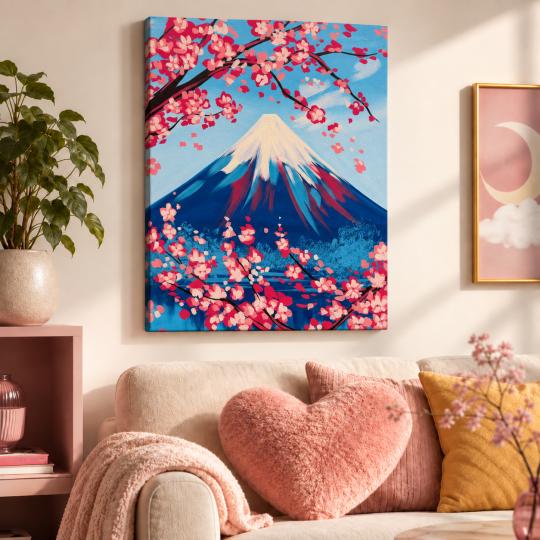 Paint by Numbers – Sakura Beneath Mount Fuji 40x50 cm, photo 9