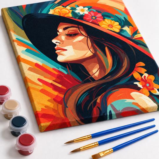 Paint by Numbers Picture Floral Hat 40x50 cm, photo 4