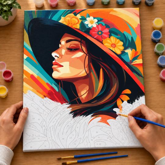 Paint by Numbers Picture Floral Hat 40x50 cm, photo 6