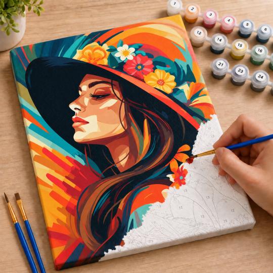 Paint by Numbers Picture Floral Hat 40x50 cm, photo 7