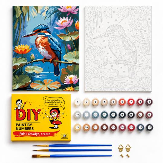 Paint by Numbers Picture Kingfisher Among Lilies 40x50 cm, photo 2