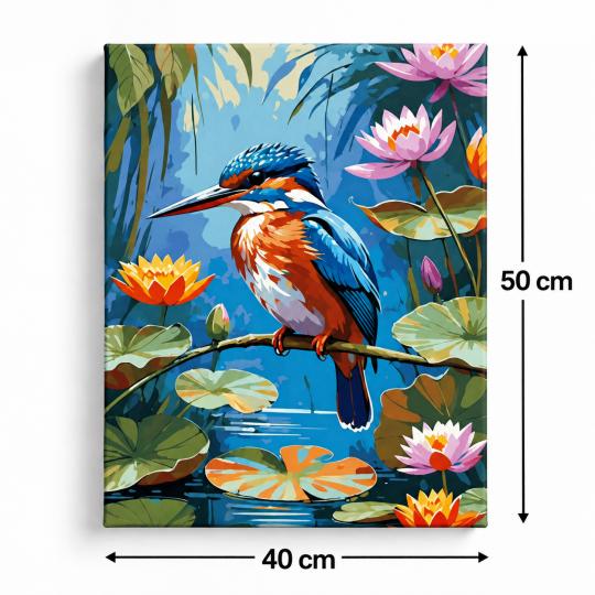 Paint by Numbers Picture Kingfisher Among Lilies 40x50 cm, photo 3