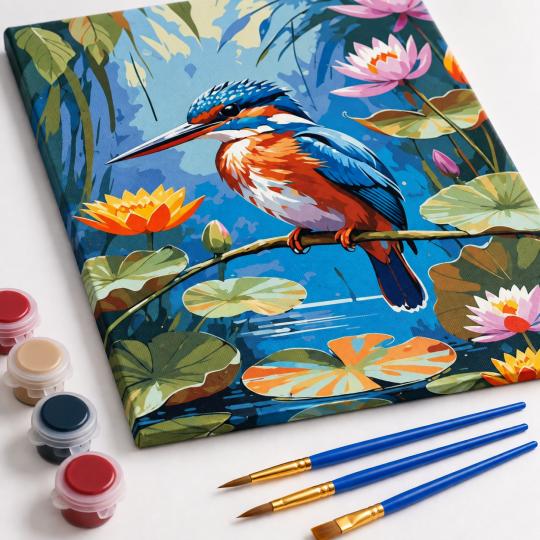 Paint by Numbers Picture Kingfisher Among Lilies 40x50 cm, photo 4