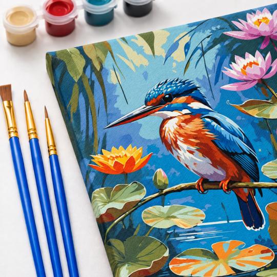 Paint by Numbers Picture Kingfisher Among Lilies 40x50 cm, photo 5