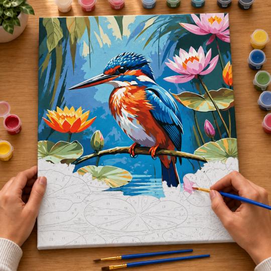 Paint by Numbers Picture Kingfisher Among Lilies 40x50 cm, photo 6