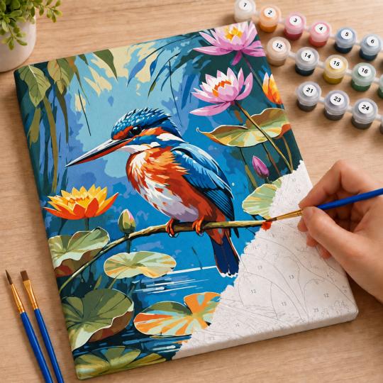 Paint by Numbers Picture Kingfisher Among Lilies 40x50 cm, photo 7