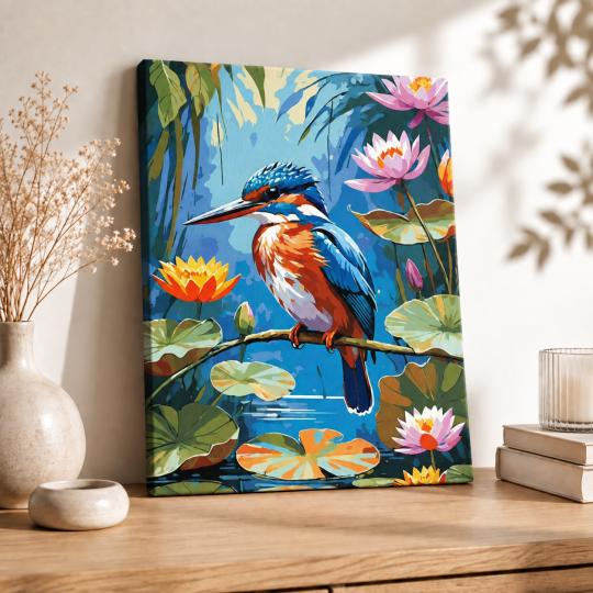 Paint by Numbers Picture Kingfisher Among Lilies 40x50 cm, photo 8