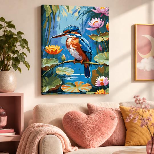 Paint by Numbers Picture Kingfisher Among Lilies 40x50 cm, photo 9